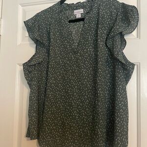 Liz Claiborne Olive Ruffle Sleeve Blouse